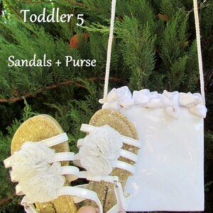 BABY SANDALS + PURSE, TODDLER 5 WHITE SHOES + CUTE BAG w ROSES, FUN for DRESS-UP